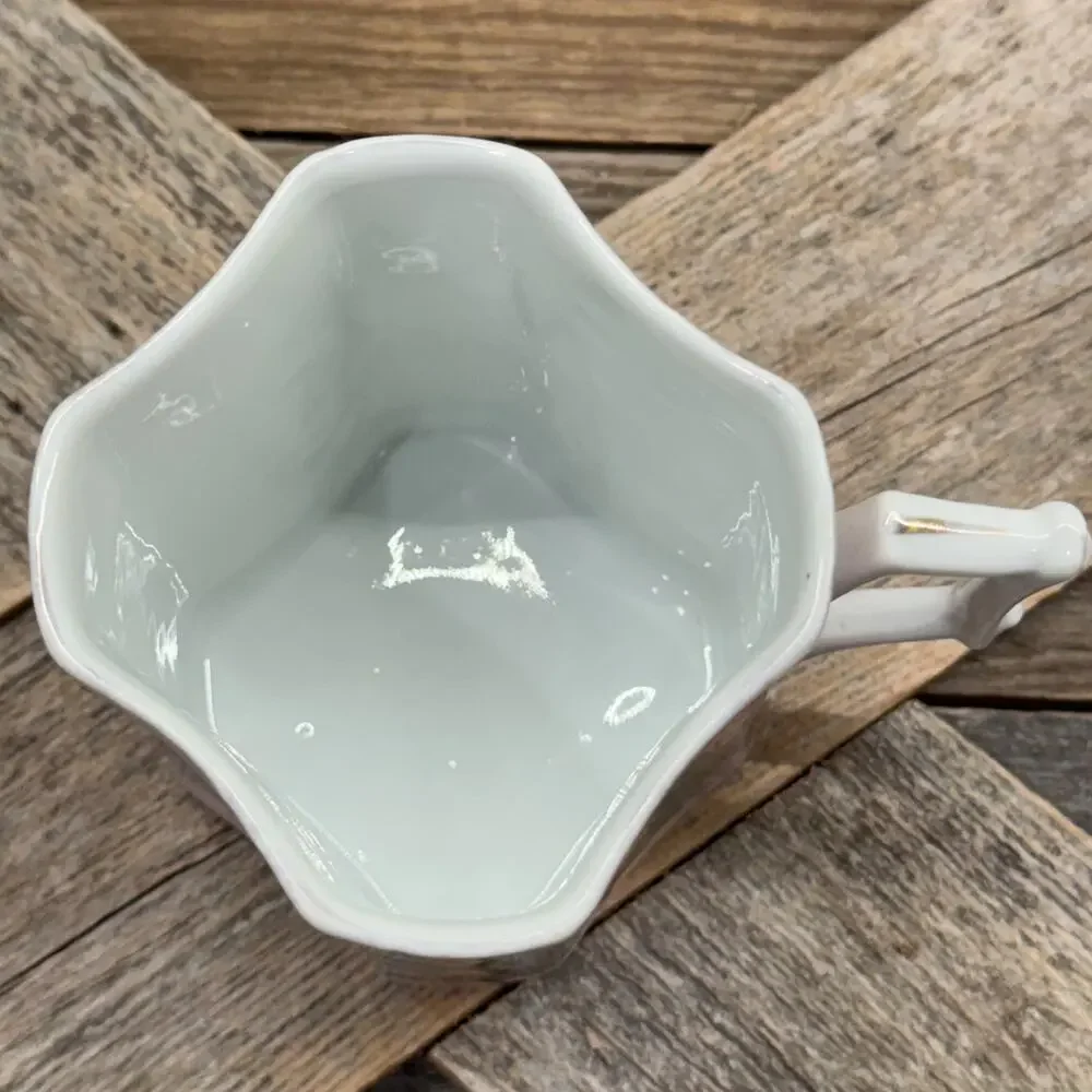 19th Century Victorian Pink Bone China Wishbone Handled Cup w/ Winter Landscape